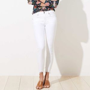 Chewed Hem Slim Pocket Skinny Crop Jeans In White